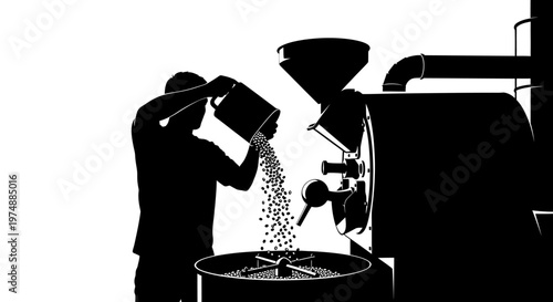 Man pouring coffee beans.