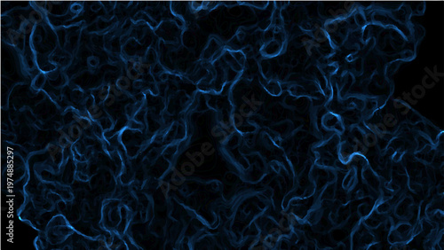 Vector Abstract dark blue swirling smoke patterns against a black canvas conveys a mysterious atmosphere, vapor forms gentle curves, wisps emanate, forming an artistic creation.