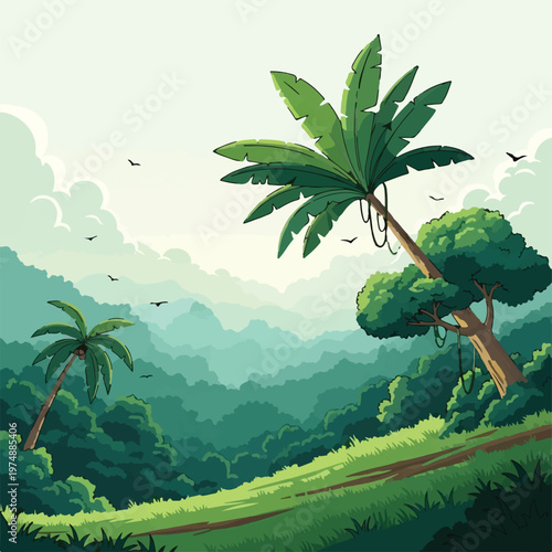 tropical landscape with palm trees
