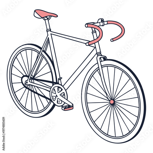 A minimalist line art illustration depicts a vintage road bicycle with drop handlebars and a slender frame showcasing a classic design