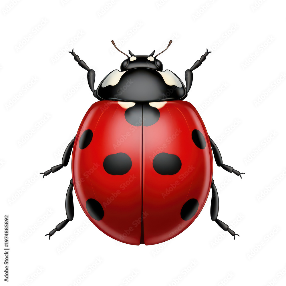 Fototapeta premium A vivid illustration of a red ladybug with black spots on its wings isolated on transparent background