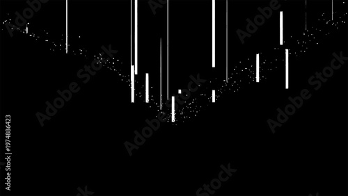 Glitchy white lines on a black background with digital distortion effect texture design isolated on transparent background
