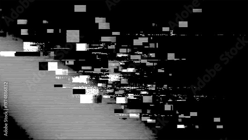 Glitchy distorted digital noise background with black and white pixels texture design isolated on transparent background