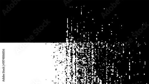 Glitchy black and white digital noise background with pixelated effect texture design isolated on transparent background