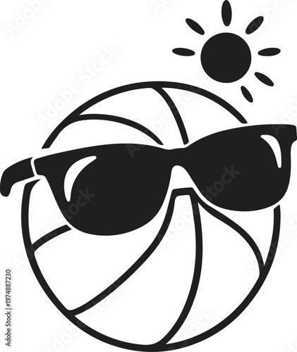 Basketball with Sunglasses Silhouette, Summer Fun Sports Minimal Vector Design