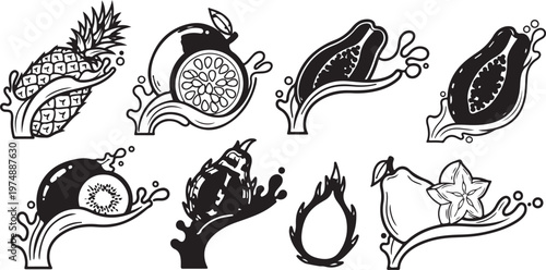 Colorful line drawings of various mythical creatures and animals Vector