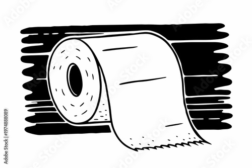 Minimalist black and white vector illustration of a soft toilet paper roll designed for hygiene and household sanitation concept graphics