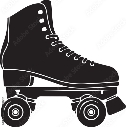 Black roller skate, roller skating shoe, wheel sport equipment, recreational activity icon