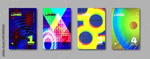 Set of abstract geometric covers with vibrant colors and modern patterns