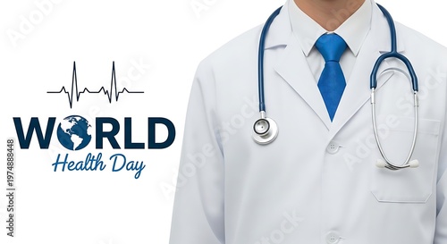 World health day medical professional with stethoscope on white background