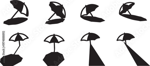 A collection of eight stylized bird silhouettes in various poses and postures Vector