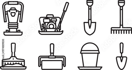 Variety of old-fashioned kitchen and household tools illustrated in black and white Vector