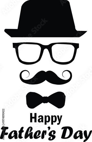 Happy Fathers Day Vector with Mustache Glasses Hat and Bow Tie Hipster Dad Illustration Stylish Gentleman Design Vintage Father Celebration