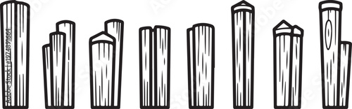 A collection of eight different colored pencils shown in a row Vector