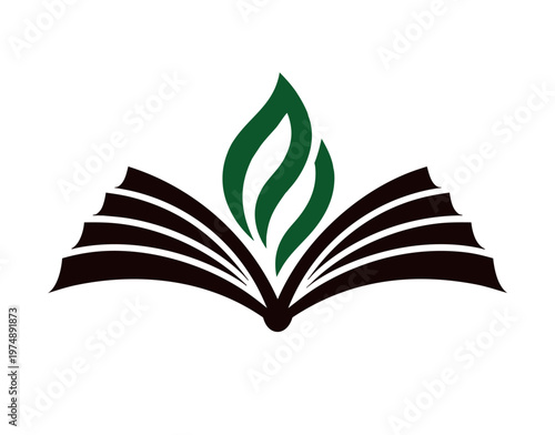 Open Book With Glowing Green Leaf Light Concept
