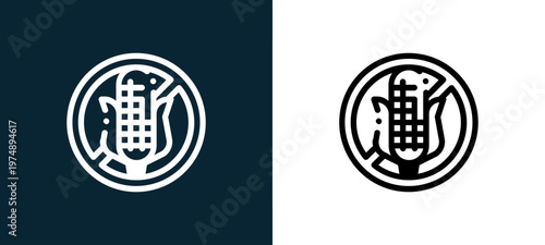 Black and white corn outline icon duo, editable stroke vector illustration for web, mobile apps, UI design, branding, and print from Allergen Free Products