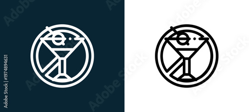 Black and white no alcohol outline icon duo, editable stroke vector illustration for web, mobile apps, UI design, branding, and print from Allergen Free Products