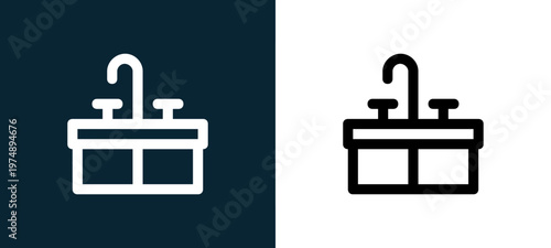 Black and white sink outline icon duo, editable stroke vector illustration for web, mobile apps, UI design, branding, and print from Home Furniture