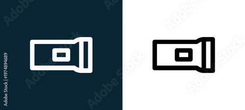 Bild auf Leinwand Black and white flashlight outline icon duo, editable stroke vector illustration