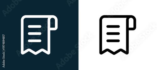 Black and white bill outline icon duo, editable stroke vector illustration for web, mobile apps, UI design, branding, and print from Marketplace