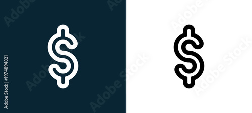 Black and white dollar outline icon duo, editable stroke vector illustration for web, mobile apps, UI design, branding, and print from Marketplace