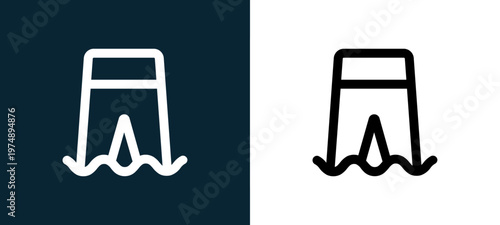 Black and white pants outline icon duo, editable stroke vector illustration for web, mobile apps, UI design, branding, and print from Marketplace