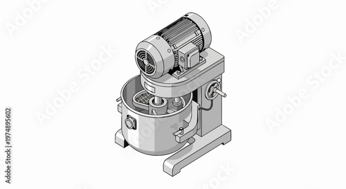 Isometric Illustration of an Industrial Planetary Dough Mixer for Commercial Bakery and Kitchen Food Processing