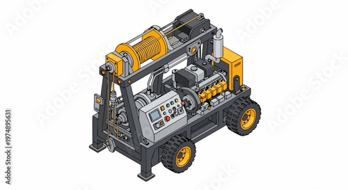 Wallpaper Mural Isometric Heavy Duty Industrial Mobile Drilling Rig and Winch Machine Illustration Torontodigital.ca