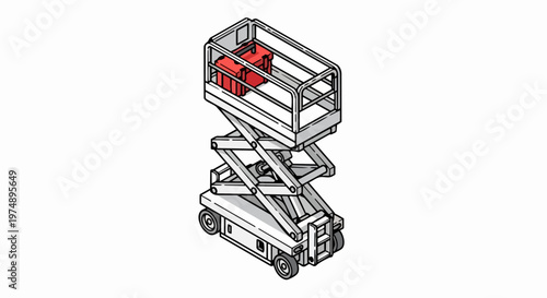 Wallpaper Mural Isometric Scissor Lift Illustration with Red Toolbox - Industrial Aerial Work Platform for Construction and Maintenance Torontodigital.ca