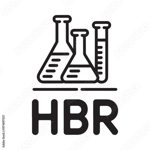 Simple black and white illustration of laboratory beakers with text