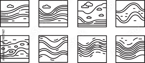 Abstract art featuring brush strokes and ink blots in a grid layout Vector