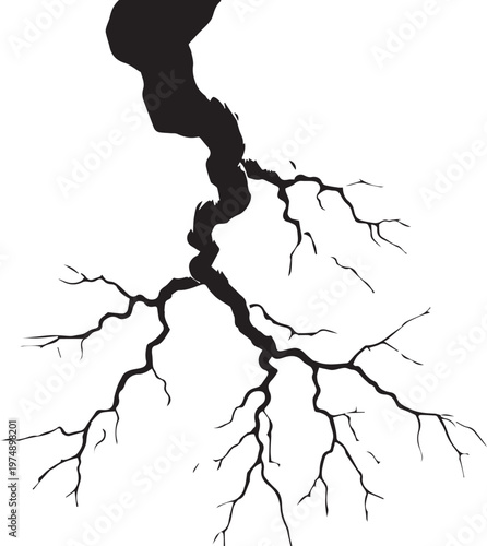 Illustration of ground crack or earthquake fissure effect on white background showing damage of surface after natural disaster or impact