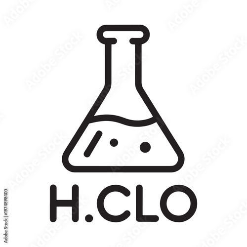 Simple line drawing of a flask with chemical formula below