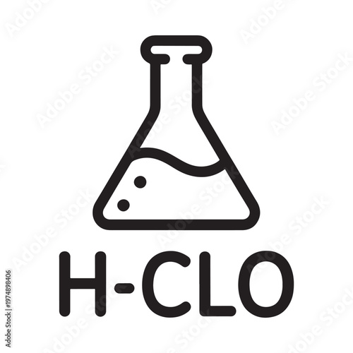 Simple line drawing of a chemistry flask with chemical formula below