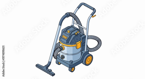 Industrial Wet and Dry Vacuum Cleaner Illustration, Professional Cleaning Equipment for Construction and Workshops