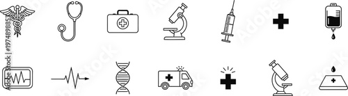 Medical Line Icon Set for Healthcare, Hospital Equipment and Medicine