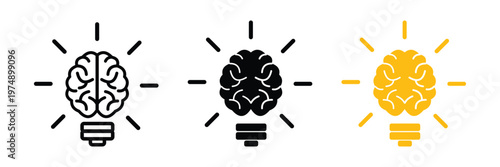 Human Brain lightbulb icon vector illustration. Creative idea icon with light bulb and brain. Human Brain lightbulb symbol line, fill, and color icon for graphic and web design collection
