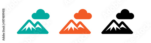 Set of three colorful mountain with cloud signs