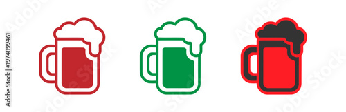 Set of colorful beer mug icons with foam in vector style