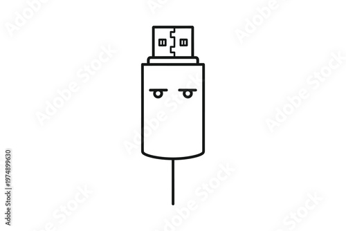 Whimsical usb flash drive with a face and angry expression, anthropomorphic digital storage device, cute and funny office supply character, isolated on white background