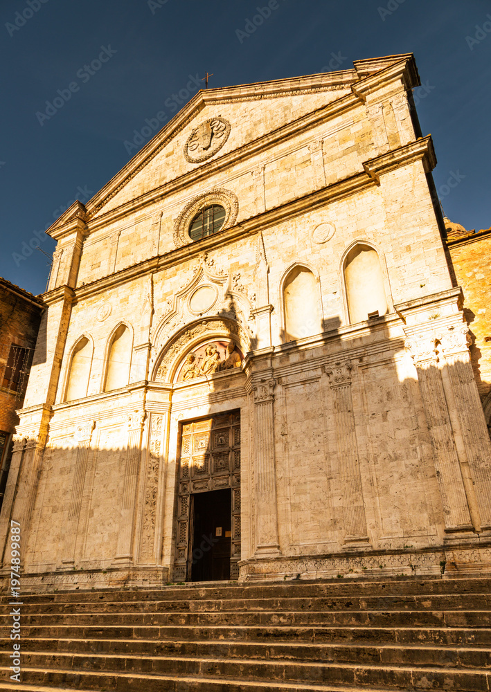 Fototapeta premium Duomo di Montepulciano facade with steps, Tuscany, Italy.