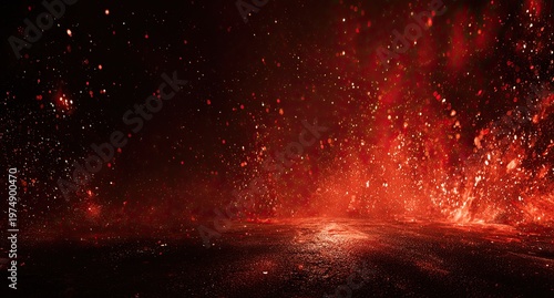Fiery abstract explosion with glowing embers and smoke