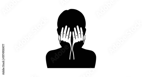 Person Hiding Face Hands Silhouette, Emotion Concept, Sadness, Shame, Fear