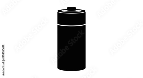 Black AA Battery Icon Isolated on White Background, Power Source Symbol