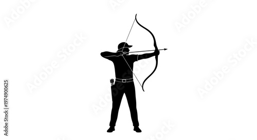 Archer Silhouette Aiming Bow and Arrow - Focus and Precision
