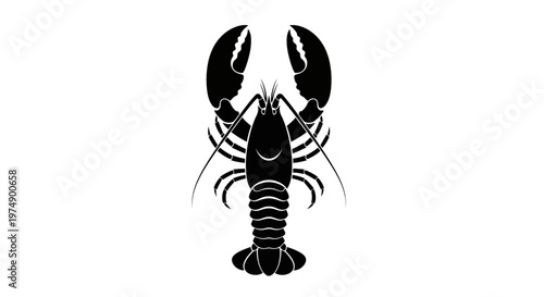 Black Silhouette of a Lobster on White Background, Seafood Icon