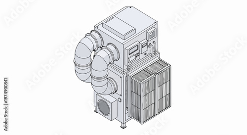 Isometric Illustration of Industrial HVAC Air Handling Unit and Ventilation System