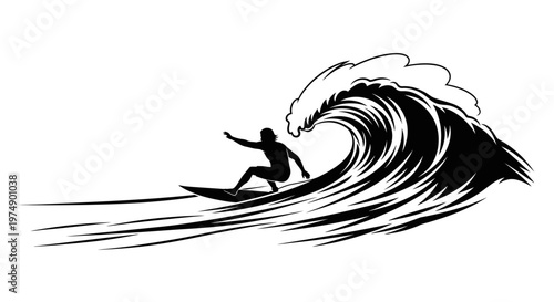 Surfer Riding a Breaking Wave, Silhouette Style