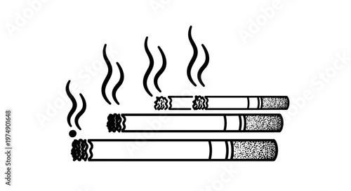 Smoking cigarettes with visible smoke rising symbolizing addiction bad habits and health risks rendered in a simple