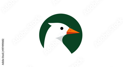 Modern minimalist vector logo featuring a stylized white goose head with an orange beak inside a dark green circle